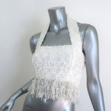 Balmain Fringed Tweed Cropped Halter Top White Cotton-Blend Size 38 NEW