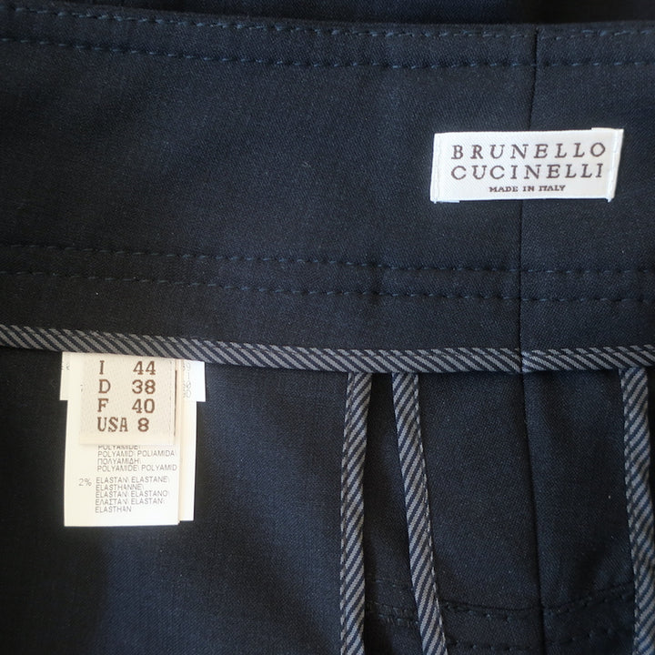 Brunello Cucinelli High Rise Wide Leg Trousers Black Stretch Wool Size US 8