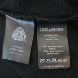 Zadig & Voltaire Je T'aime Sweater Black Wool Size Large Crewneck Pullover
