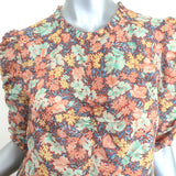 Veronica Beard Natuka Ruched Top Floral Print Cotton Size 8 Short Sleeve Blouse