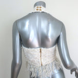 Balmain Fringed Tweed Cropped Halter Top White Cotton-Blend Size 38 NEW