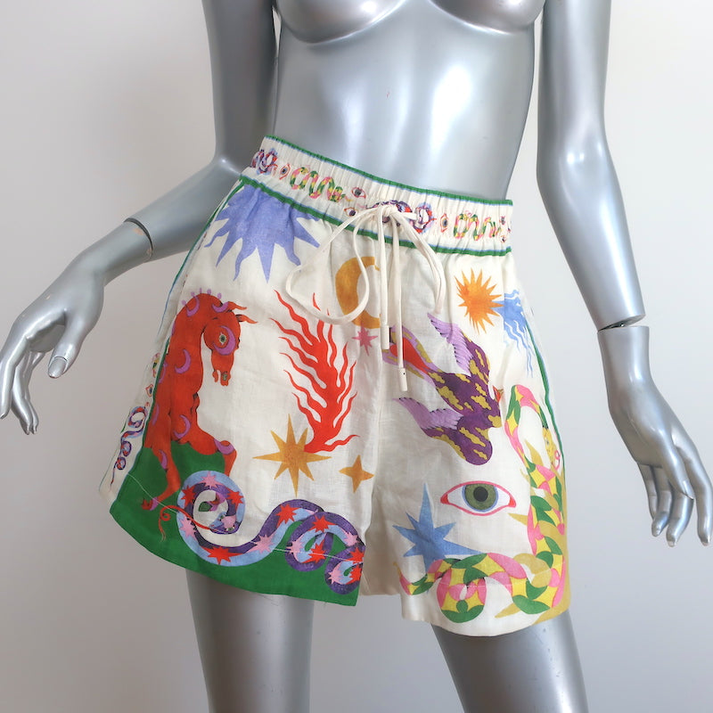 Alemais Seeker Matching Shirt &amp; Short Set Multi Printed Linen Size US 2 NEW