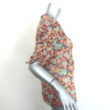 Veronica Beard Natuka Ruched Top Floral Print Cotton Size 8 Short Sleeve Blouse