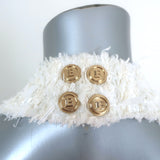 Balmain Fringed Tweed Cropped Halter Top White Cotton-Blend Size 38 NEW