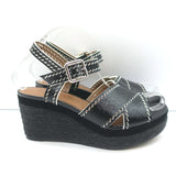 Hermes Crisscross Espadrille Wedge Sandals Black Patent Leather Size 39