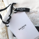 Balmain Fringed Tweed Cropped Halter Top White Cotton-Blend Size 38 NEW