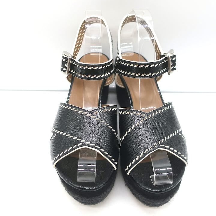Hermes Crisscross Espadrille Wedge Sandals Black Patent Leather Size 39