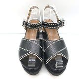 Hermes Crisscross Espadrille Wedge Sandals Black Patent Leather Size 39