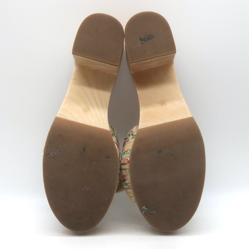 Loeffler Randall Regina Bow Clog Sandals Cream Floral Print Canvas Size 8