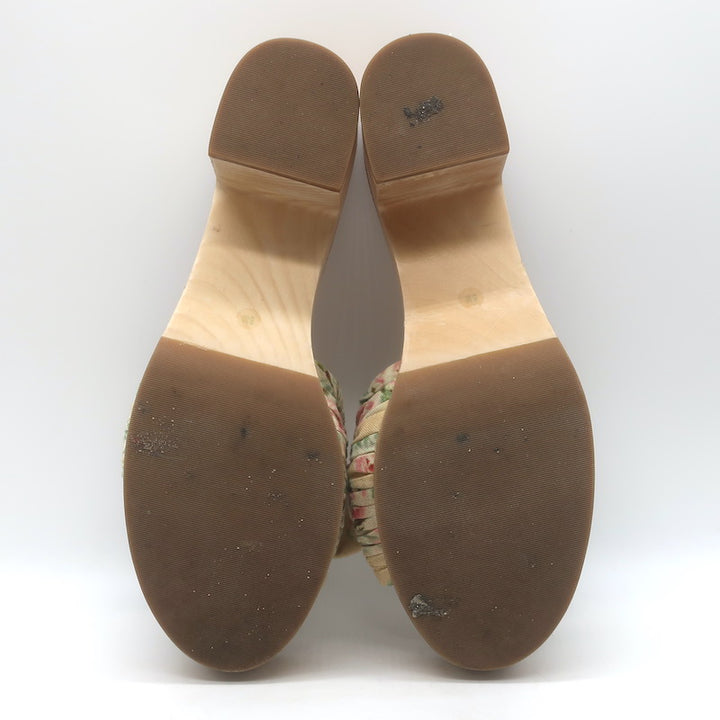 Loeffler Randall Regina Bow Clog Sandals Cream Floral Print Canvas Size 8