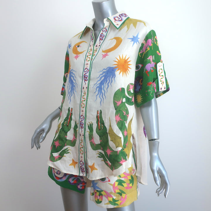 Alemais Seeker Matching Shirt &amp; Short Set Multi Printed Linen Size US 2 NEW