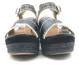 Hermes Crisscross Espadrille Wedge Sandals Black Patent Leather Size 39