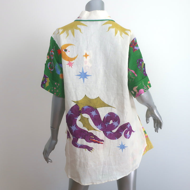 Alemais Seeker Matching Shirt &amp; Short Set Multi Printed Linen Size US 2 NEW