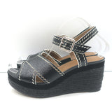 Hermes Crisscross Espadrille Wedge Sandals Black Patent Leather Size 39