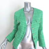 Maje Vivete Tweed Blazer Green Cotton-Blend Size 36 V-Neck Jacket NEW