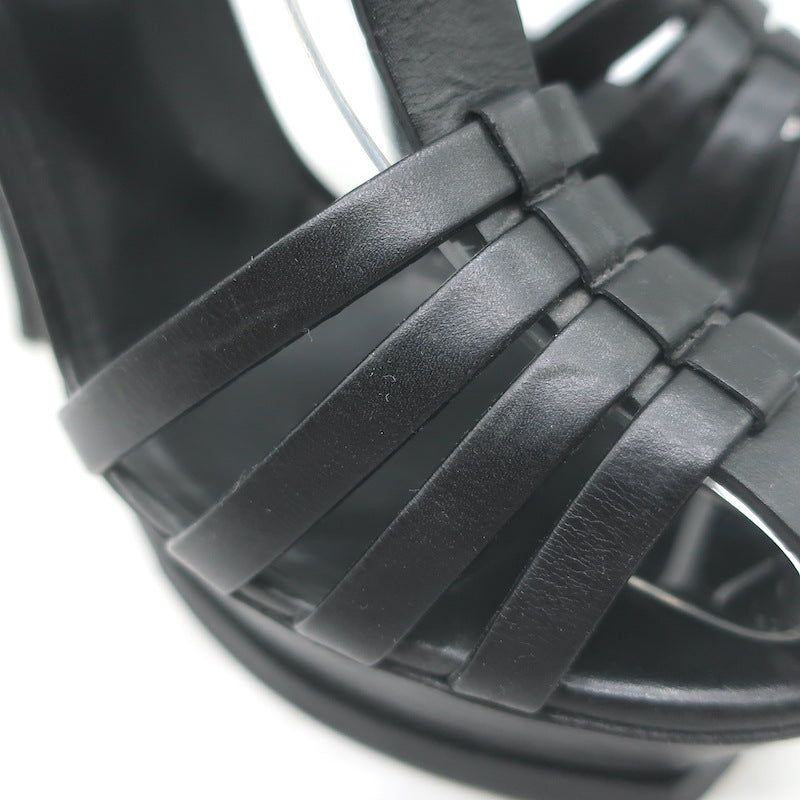 Yves Saint Laurent Fisherman Tribute Platform Sandals Black Leather Size 38.5