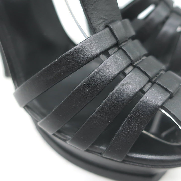 Yves Saint Laurent Fisherman Tribute Platform Sandals Black Leather Size 38.5