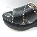 Hermes Crisscross Espadrille Wedge Sandals Black Patent Leather Size 39