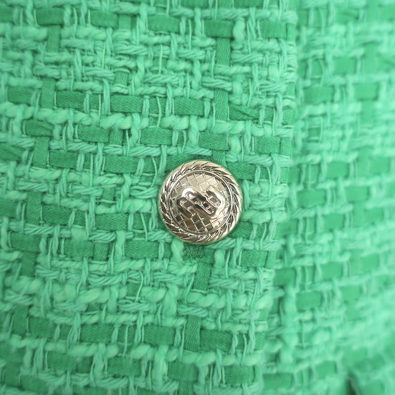 Maje Vivete Tweed Blazer Green Cotton-Blend Size 36 V-Neck Jacket NEW