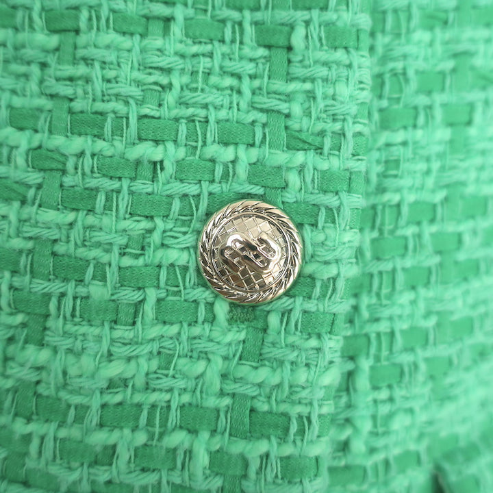 Maje Vivete Tweed Blazer Green Cotton-Blend Size 36 V-Neck Jacket NEW