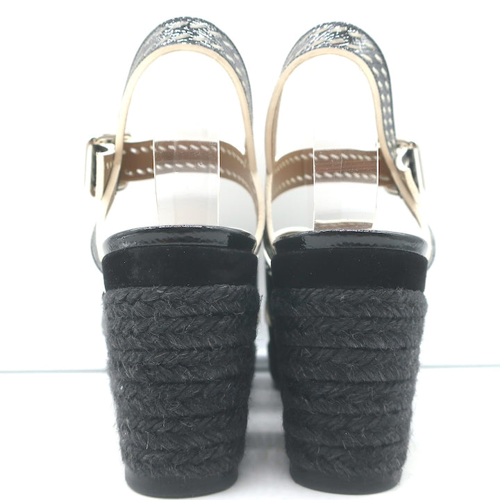 Hermes Crisscross Espadrille Wedge Sandals Black Patent Leather Size 39