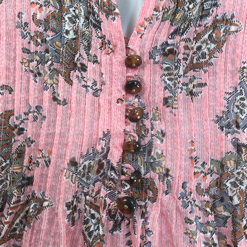 Veronica Beard Lowell Blouse Pink Paisley Print Silk Size 6 Long Sleeve Top