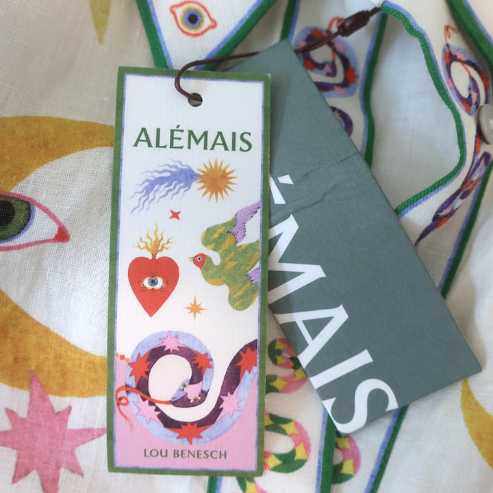 Alemais Seeker Matching Shirt &amp; Short Set Multi Printed Linen Size US 2 NEW