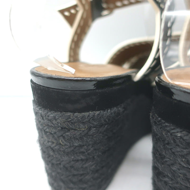 Hermes Crisscross Espadrille Wedge Sandals Black Patent Leather Size 39