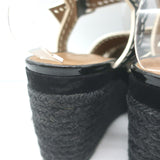 Hermes Crisscross Espadrille Wedge Sandals Black Patent Leather Size 39