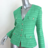 Maje Vivete Tweed Blazer Green Cotton-Blend Size 36 V-Neck Jacket NEW