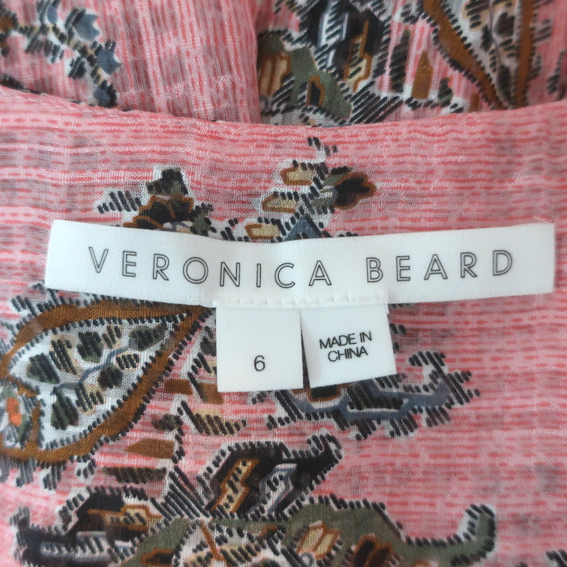 Veronica Beard Lowell Blouse Pink Paisley Print Silk Size 6 Long Sleeve Top