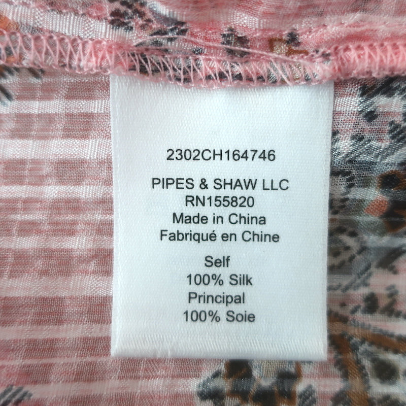 Veronica Beard Lowell Blouse Pink Paisley Print Silk Size 6 Long Sleeve Top