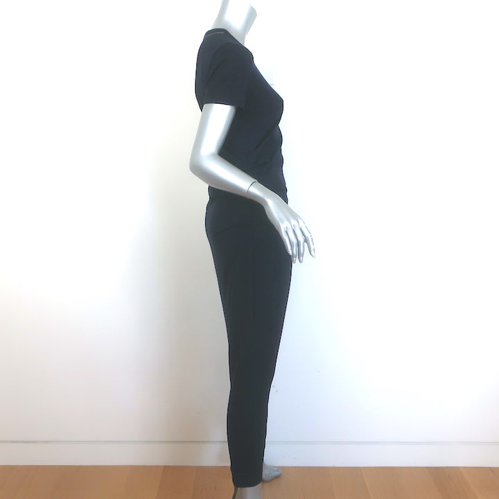 Brunello Cucinelli Pleated-Side Midi Dress Navy Stretch Wool Size Medium