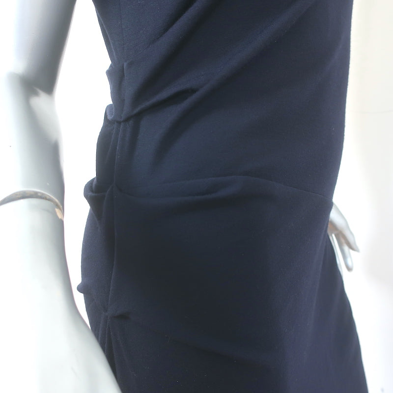 Brunello Cucinelli Pleated-Side Midi Dress Navy Stretch Wool Size Medium