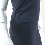 Brunello Cucinelli Pleated-Side Midi Dress Navy Stretch Wool Size Medium