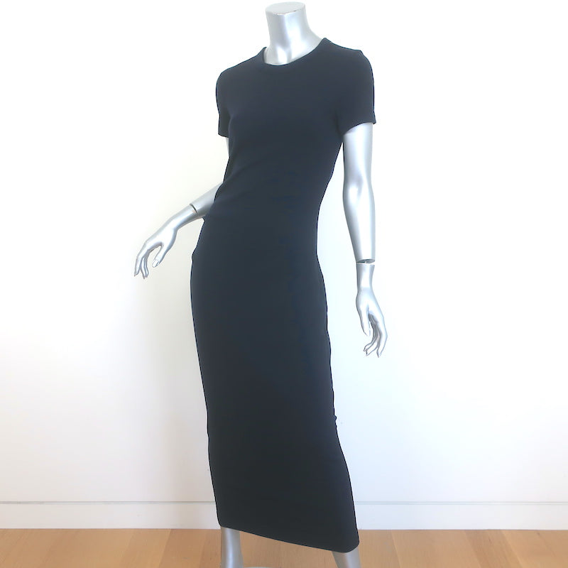 Brunello Cucinelli Pleated-Side Midi Dress Navy Stretch Wool Size Medium