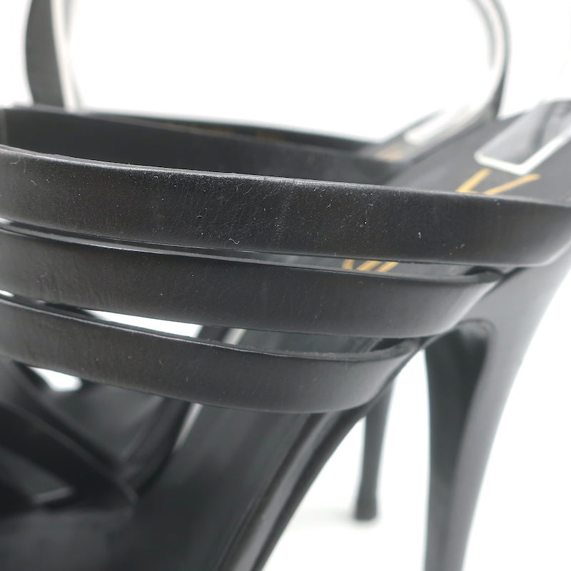 Yves Saint Laurent Fisherman Tribute Platform Sandals Black Leather Size 38.5