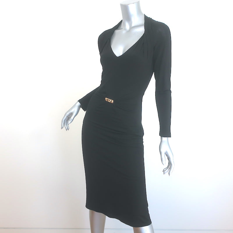 Roberto Cavalli Gold-Embellished Dress Black Pleated Stretch Jersey Size 42 NEW