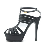 Yves Saint Laurent Fisherman Tribute Platform Sandals Black Leather Size 38.5
