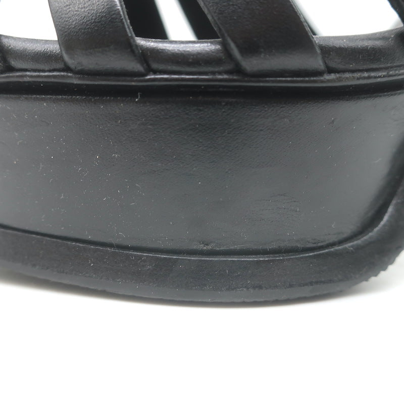 Yves Saint Laurent Fisherman Tribute Platform Sandals Black Leather Size 38.5