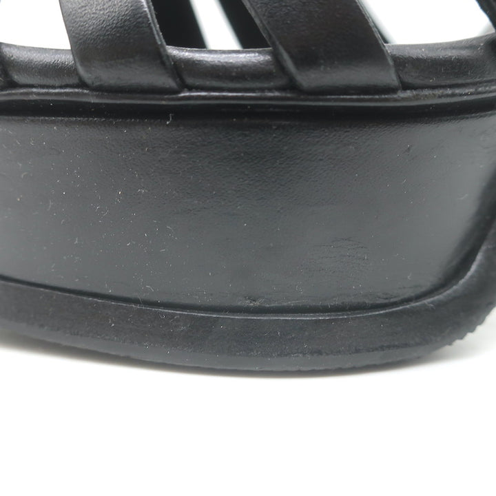 Yves Saint Laurent Fisherman Tribute Platform Sandals Black Leather Size 38.5