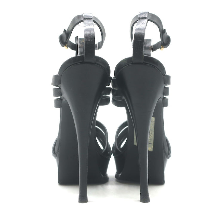 Yves Saint Laurent Fisherman Tribute Platform Sandals Black Leather Size 38.5
