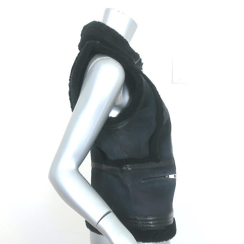 Vince Shearling Vest Navy &amp; Black Size Extra Small
