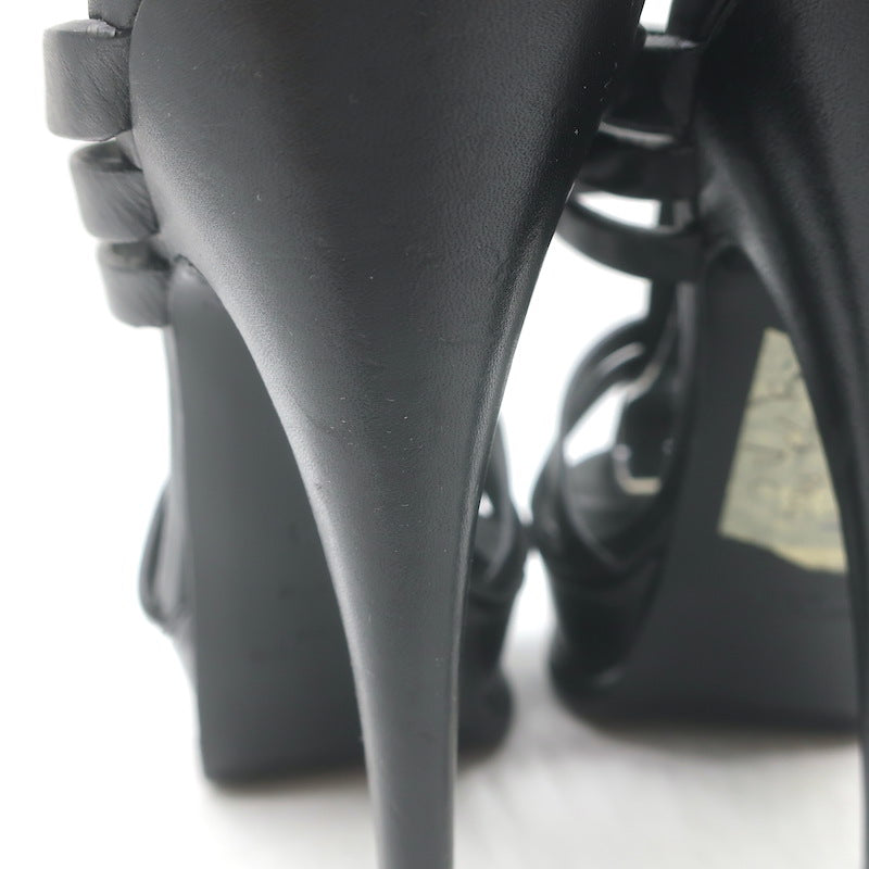 Yves Saint Laurent Fisherman Tribute Platform Sandals Black Leather Size 38.5