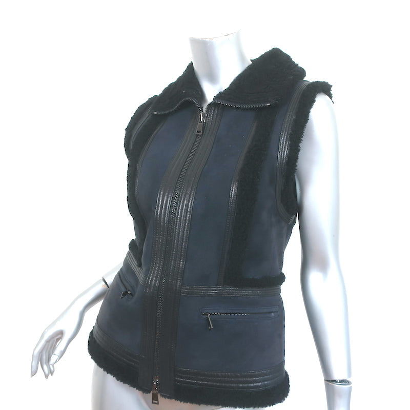 Vince Shearling Vest Navy &amp; Black Size Extra Small