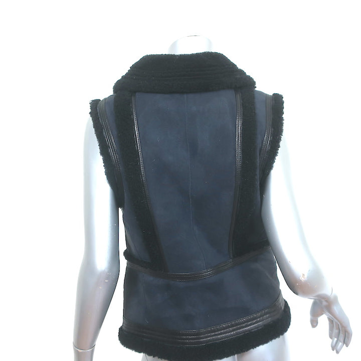Vince Shearling Vest Navy &amp; Black Size Extra Small