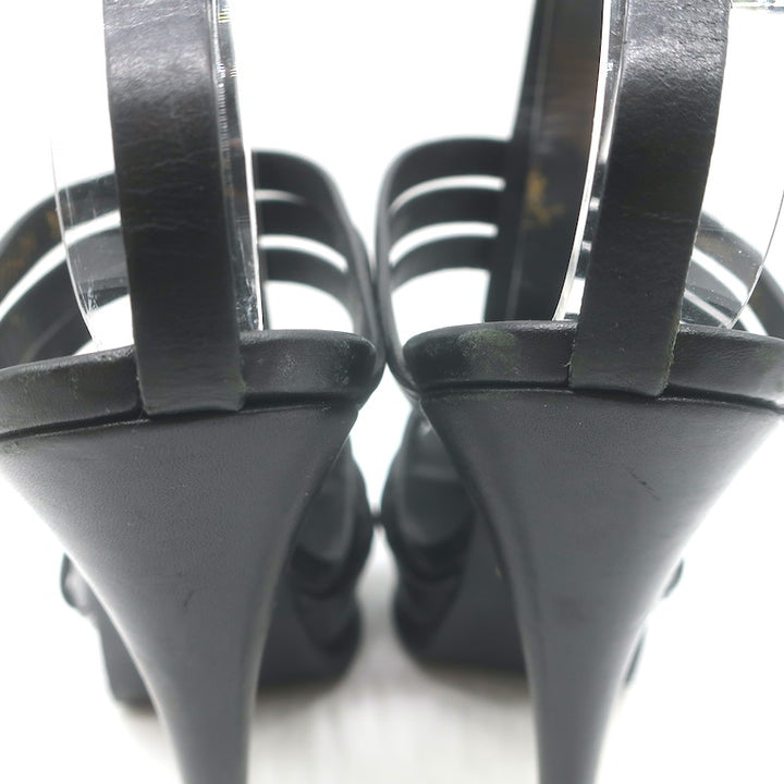 Yves Saint Laurent Fisherman Tribute Platform Sandals Black Leather Size 38.5