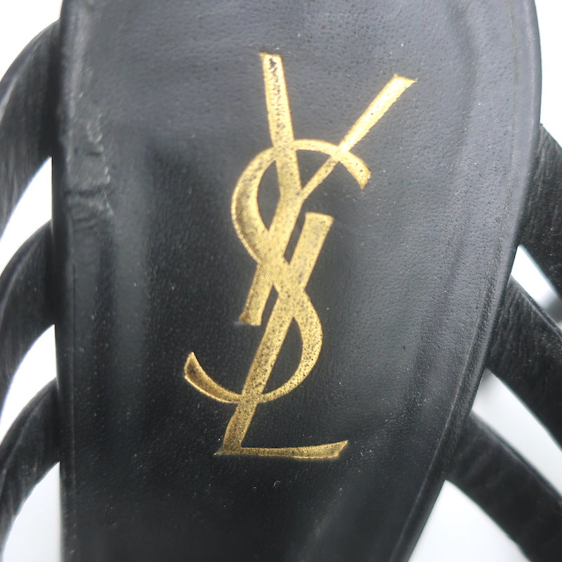 Yves Saint Laurent Fisherman Tribute Platform Sandals Black Leather Size 38.5