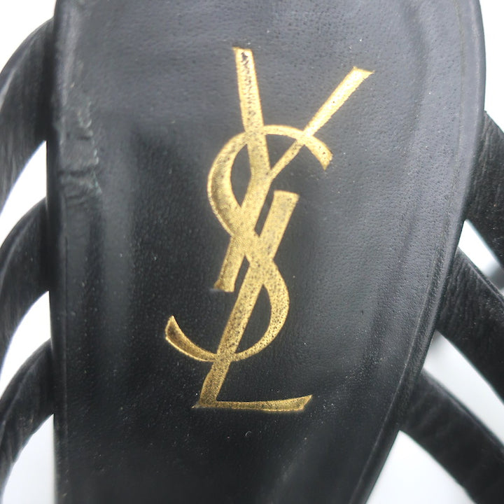 Yves Saint Laurent Fisherman Tribute Platform Sandals Black Leather Size 38.5