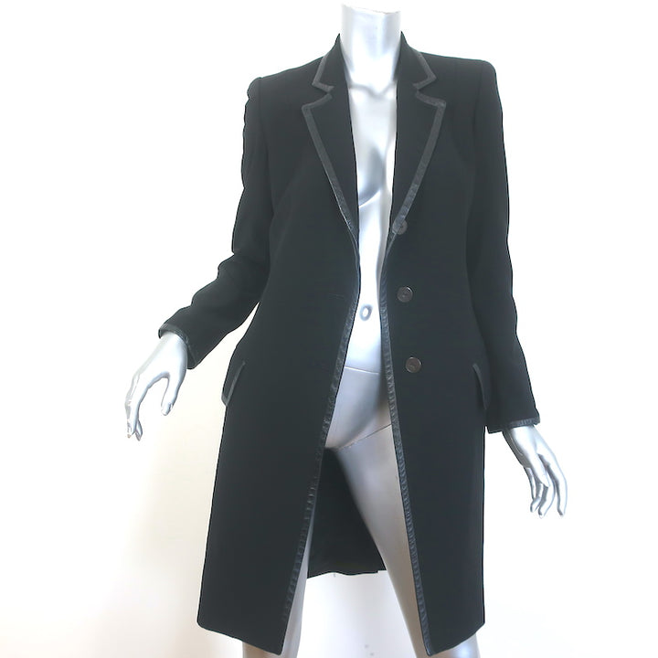 Gucci Tom Ford Leather-Trim Blazer Jacket Black Wool Size 38